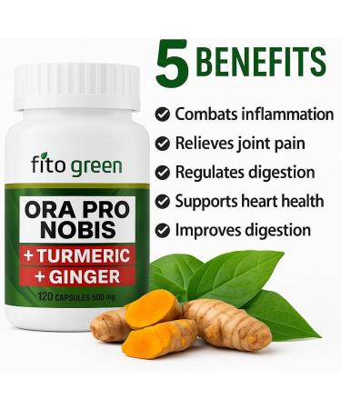 Ora Pro Nobis with Turmeric and Ginger Supplement (C rcuma + Gengibre) 120 Capsules 500mg Made in Brazil - Buy Online on GoSupps.com