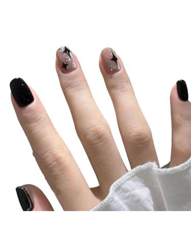 Nail patches fake nails wearing nail polish waterproof black detachable reusable(M)