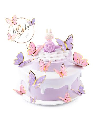81 Pieces 3D Butterfly Cupcake Toppers Gold Round Happy Birthday Cake Topper Butterfly Cake Decorations Butterfly Cake Topper Decorations for Birthday Wedding Party Supplies