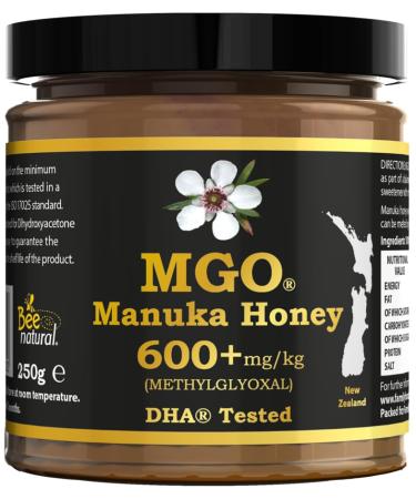 Family Foods Bee Natural MGO 600+ Manuka Honey in an environmentally friendly real glass jar made of uncoloured glass Premium Monofloral Manuka Honey from NZ MGO 400 UMF 12 514 550 UMF 15 600 UMF 16 1x 250G