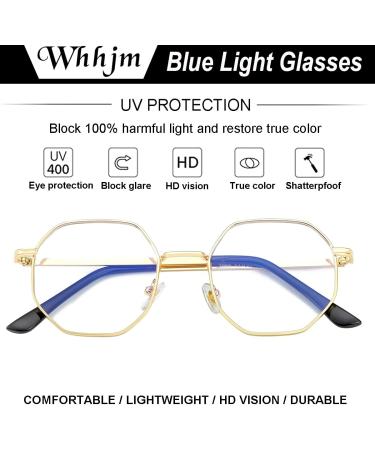 Polygon Blue Light Blocking Glasses for Men & Women - Retro Octagon Metal Frame Non-Prescription Computer Eyeglasses A1 Gold 50mm - Buy Online on GoSupps.com