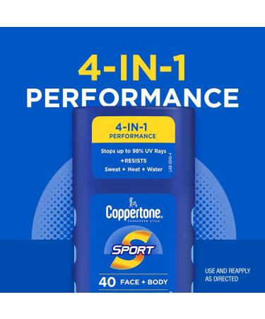 Coppertone SPORT Sunscreen Stick SPF 40 - Water Resistant Travel Size 1.5 Oz Stick for Face and Body - Buy Online on GoSupps.com