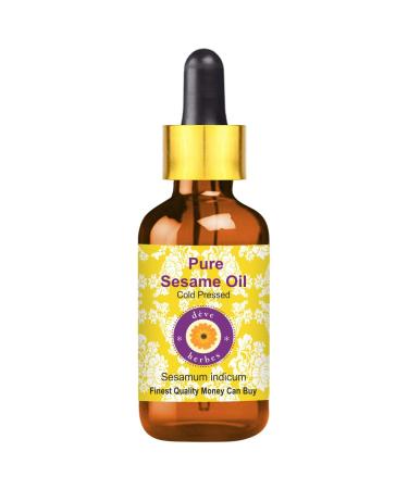 Deve Herbes Pure Sesame Oil (Sesamum indicum) with Glass Dropper 100% Natural Therapeutic Grade Cold Pressed 30ml (1 oz)