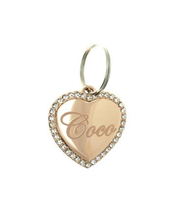 Custom Engraved Personalized Rose Gold-Plated Medium Heart Rhinestones Pet Jewelry Cat Dog ID Tag for Casual Use