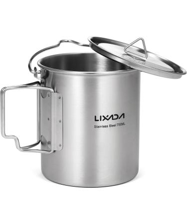 Lixada 750ml Stainless Steel Camping Cup Pot with Foldable Handles and Lid - Ideal for Outdoor Camping, Hiking, and Backpacking - Buy Online on GoSupps.com
