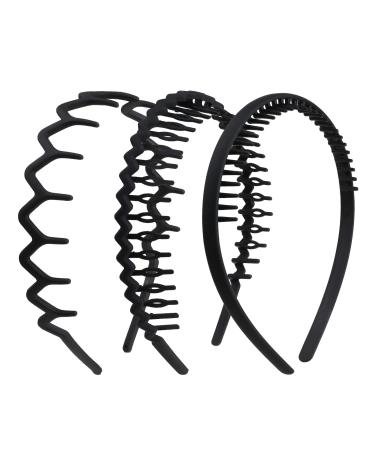 WLLHYF 3 Pieces Sharks Tooth Hair Comb Plastic Non Slip Headband Wavy Teeth Hair Hoop Fashion Effortless Hairband Hair Accessory for Women Girls Men Black