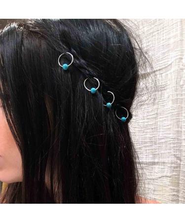 Yheakne Boho Tribal Turquoise Circle Hair Ring Set Boho Braid Rings Dreadlock Dirty Braid Hair Bow Clips Silver Hair Braid Rings Hair Clip Rings Decoration Hair Accessories (Silver Circle with - Buy Online on GoSupps.com