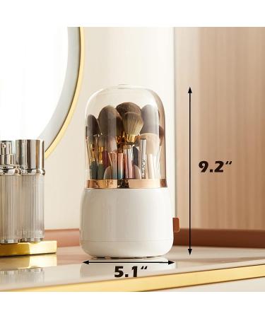 DEEIF 360 Rotating Makeup Brush Holder Organizer with Lid - Dustproof Vanity Organizer in Pearl White - Buy Online on GoSupps.com