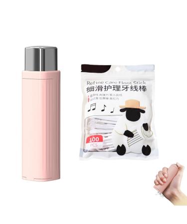 Dental floss dispensable dental flowers flowed with 100 dental floss sticks automatic pop-up dental margin reusable flow of dispenser dental floss storage box for travel (pink)