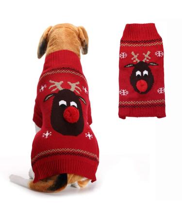 Petcare dog sweater Christmas dog turtleneck sweater Christmas pattern knitwear warm pet sweater for dog puppies party Puppy gift for dog red moose m