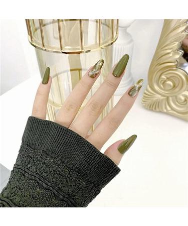 Press on Nails False Nails Fingernail Green Blooming Long Type 24 Pcs Artificial Finger Acrylic Nail Kit Manicure Kit for Women Fake Nails Short