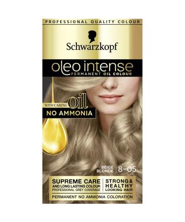 Schwarzkopf Oleo Intense Permanent Blonde Hair Dye Oil Enriched Ammonia Free Up to 100 Percent Grey Coverage Beige Blonde 8-05 Beige Blonde 1 Count (Pack of 1)