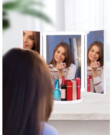 Large Tri-Fold Makeup Vanity Mirror with Lights - 72 LED, 3 Color Lighting, 1x 2X 5X 10x Magnification, Touch Screen Switch - Dual Power Supply - Marble - Buy Online on GoSupps.com