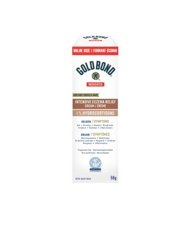 Gold Bond Eczema Relief 1% Hydrocortisone Cream Intensive Formula 5 Moisturizers Maximum Strength Relieves 7 Symptoms Itch Dryness Rashes Redness Roughness Irritation Inflammation 56g 56 g (Pack of 1)