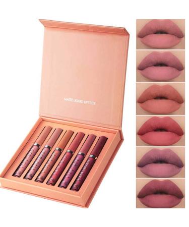 6 Colors Matte Liquid Lipstick Set - Long Lasting Velvet Lips Tint, Waterproof Non-Stick Cup Lip Gloss Gift Set - Buy Online on GoSupps.com