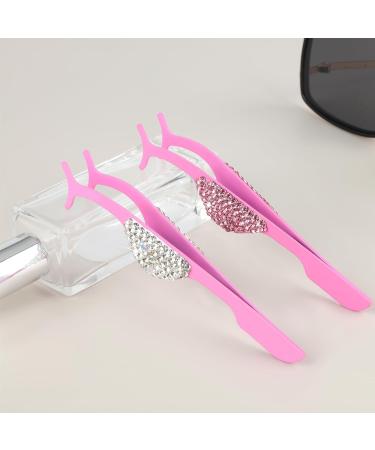 Bling Rhinestone Eyelash Applicator Tool | Carbon Steel Tweezer for Eyelash Extensions & Makeup - Pink - Buy Online on GoSupps.com