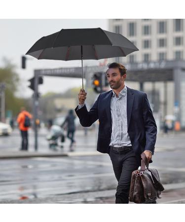 Lejorain Collapsible Compact Travel Umbrella - Black Double Canopy, Windproof, Portable, Red Reinforced Fiberglass Frame - Rain Umbrella for Adults - Buy Online on GoSupps.com