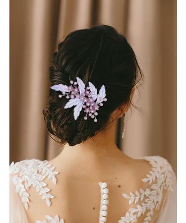 IYOU Mermaids Wedding Hair Clip Purple Pearl Leafs Hair Barrette Bridal Bridesmaid Hair Accessories for Women and Girls - Buy Online on GoSupps.com