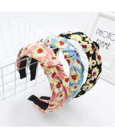 scicent Women's Fashion Headbands 3 Pieces Daisy Flower Printed Fabric Hairbands Elastic Knot Head Band Fashion Hair Accessories Hair Bands for Girls 11004 - Buy Online on GoSupps.com