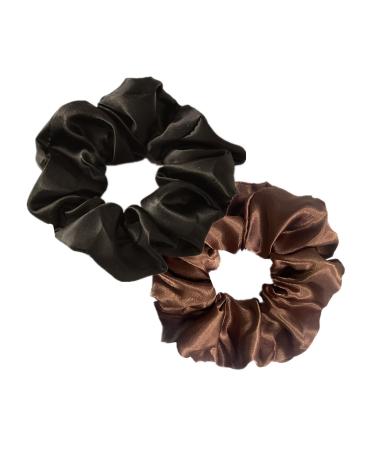 2 PCS Hair Scrunchies Satin Silk Stretchy Solid Color Hairbands for Thick hair Curly Hair Thin Hair Sleeping Traceless Frizz Prevention Girls Women Use (Black&Brown)