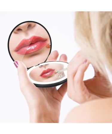 LED Light Travel Makeup Mirror 1X/10X Magnified Dimmable Compact Mirror USB Rechargeable Small Travel Mirror with 12 Led Light Touch Screen Mini Folding Mirror Black Portable Folding Makeup Mirror - Buy Online on GoSupps.com
