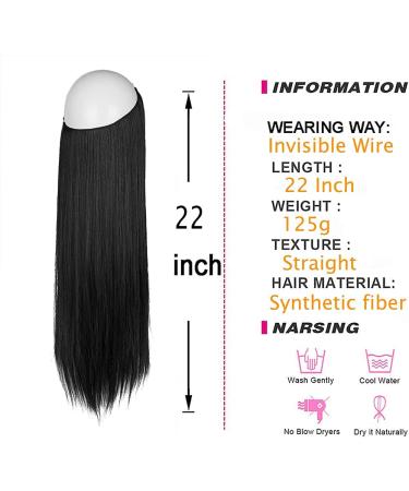 Halo Hair Extensions Dark Black 22 Inch Straight Synthetic Hairpiece - Heat Friendly Fiber - No Clip Headband for Women - Buy Online on GoSupps.com