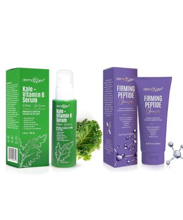Firming Peptide Facial Cleanser & Kale Vitamin B Serum Bundle Hydrating Skincare Duo with Hyaluronic Acid Niacinamide & Vitamin C Gentle Daily Care for All Skin Types 5 FL OZ + Serum
