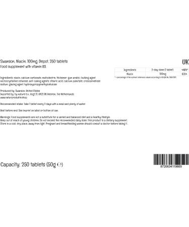Swanson Niacin 50mg Vitamin B3 Depot 250 Vegan Tablets - High Dose, Lab-Tested, Vegetarian, Soy Free, Gluten Free & GMO Free - Buy Online on GoSupps.com