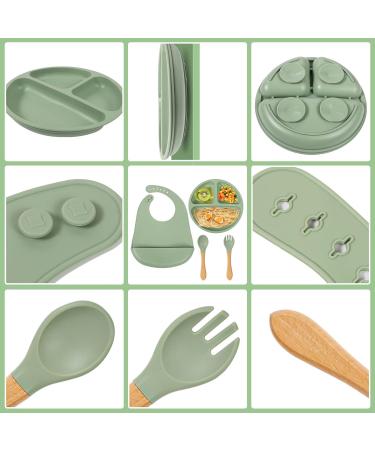 4 Piece Baby Weaning Set: Silicone Suction Divided Plate, Adjustable Bib, Spoon, Fork - Baby Led Feeding Supplies for Baby and Toddlers - Buy Online on GoSupps.com