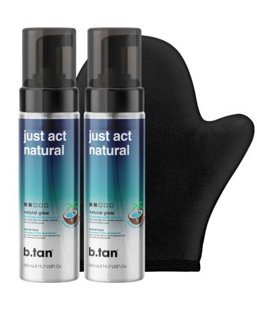 b.tan Clear Self Tanner Bronzing Water Duo Bundle | Just Act Natural - Best 1 Hour Express Sunless Tanning Mousses with Mitt Applicator Transfer-Free Enriched With Coconut Water & Vitamin E No Smel