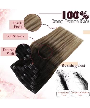 Easyouth Balayage Black Clip in Hair Extensions 16 Inch Real Human Hair Ombre Black to Brown and Blonde - 7Pcs 120g Clip Ins - Buy Online on GoSupps.com