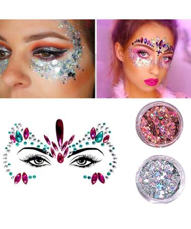 Face Jewels Stickers & Glitter Set for Festival, Rave, Party - Mermaid Crystal Temporary Tattoos - 6 Sets with 4 Boxes of Face Gems - Buy Online on GoSupps.com