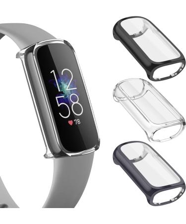 3 Pack Bands for Fitbit Luxe Bands with Screen Protector Case Soft Silicone Sport Replacement Wristbands Strap for Fitbit Luxe Women Small Black+Navy Blue+Gray - Buy Online on GoSupps.com