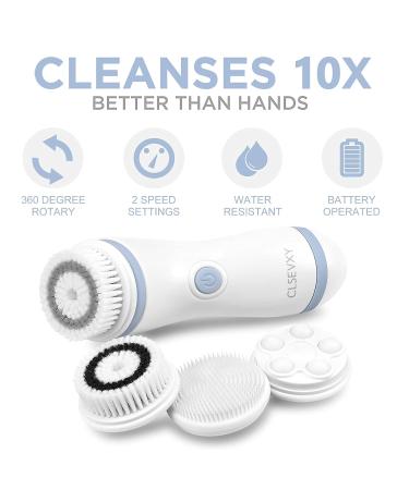 CLSEVXY Waterproof Facial Cleansing Spin Brush Set - 4 Exfoliating Heads for Gentle Exfoliation - Deep Scrubbing Face Spa System in Blue - Buy Online on GoSupps.com