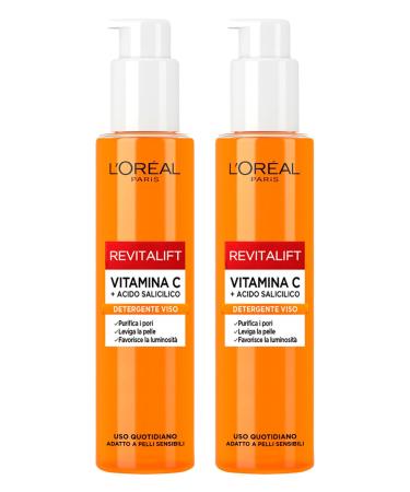 L'Or al Paris Revitalift Nettoyant Visage la Vitamine C + Acide Salicylique Pour Peaux Sensibles - 2 Flacons de 150ml 2 nettoyants vitamine C