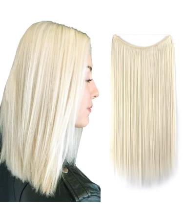 Iluu 22 "80g long natural straight hair part #60 platinum blonde color hidden fishing cord secret cord synthetic heat -resistant fiber hair extensions with a transparent fish line for party - Buy Online on GoSupps.com
