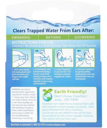 ClearEars Water Removing Earplugs 3 Pack - 30 Count, 5 Pair - Value Pack - Buy Online on GoSupps.com