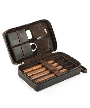 Travel Cigar Humidor Holds 4 Cigars Portable Cigar Humidor Cigar Accessories for Men Leather Travel Cigar Humidor Include Cigar Cutter