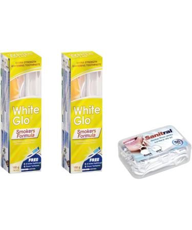 White Glo Smokers Formula Whitening Toothpaste 150g - 2 Pack | Free Sanitral Dental Floss Sticks Gift - International Shipping - Buy Online on GoSupps.com