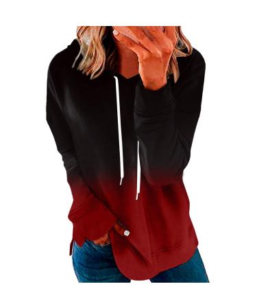 Wirziis Women Fashion Hoodie Sweatshirt Casual Long Sleeve Ombre Loose Fit Comfy Soft Pocket Drawstring Hooded Pullover Tops Medium A01#red