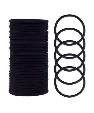 HXC 50PCS Black Hair Band 4mm Thick Hair Bands for Women Strong Elastic Hair Ties for Thick Hair Elastic Hair Bobbles for Ponytail Hair Accessories