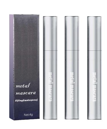 Curling eyelash wand mascara iron brush mascara waterproof makeup wand powerful metal small tube mascara washable ultra-slim metal mascara brushless mascara (Black-3pc)