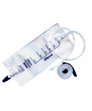 Lifevv 600 ML Urine Drainage Bag Drainage w/Clear Bag Nephrostomy Bag with 24" Silicone Tube Twist Drain Valve (1 Pack)