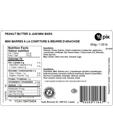 Yupik Peanut Butter And Jam Mini Bars 454 g Individually Wrapped Healthy Snack Nut Bars Crunch Bars Gluten-Free with Peanuts Honey Raisins Cranberries Peanuts Almonds Apricots Snack On the Go - Buy Online on GoSupps.com