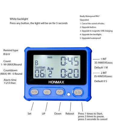 HONMAX Waterproof Interval Timer and Stopwatch with Backlight and Clock - Blue - Buy Online on GoSupps.com