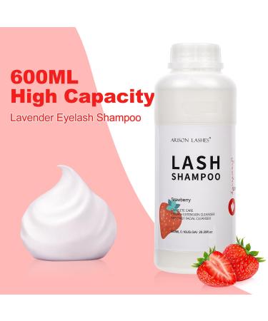 Eyelash Extension Shampoo 600ml | Paraben & Sulfate Free Foaming Cleaner for Extensions & Natural Lashes | Professional & Self-Use | Caomei Strawberry - Buy Online on GoSupps.com
