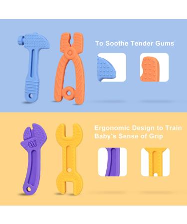 Silicone Baby Teether Set - 4 Pack | BPA-Free Molar Teething Toys for Babies 3 Months+ | Freezer Safe to Soothe Sore Gums - Buy Online on GoSupps.com