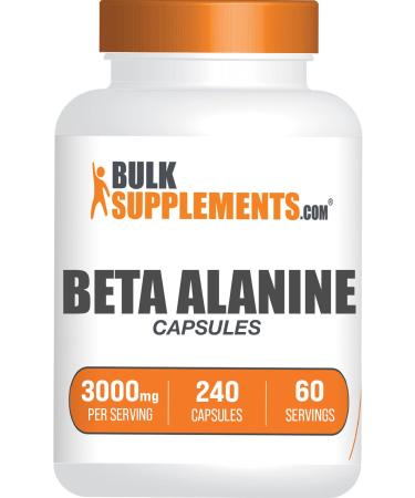 BulkSupplements.com Beta Alanine Capsules - Beta Alanine Supplement Beta Alanine Pills Beta Alanine 3000mg - Gluten Free 4 Capsules per Serving 240 Capsules (Pack of 1) 240 Count (Pack of 1)