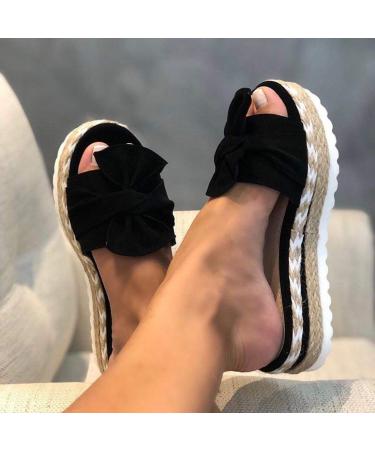 Creev women high heel sandals women slipper summer loop knot fashion casual at home round toes slippers beach shoes for outdoor 02.40 (7 38 EU) 1 41 EU