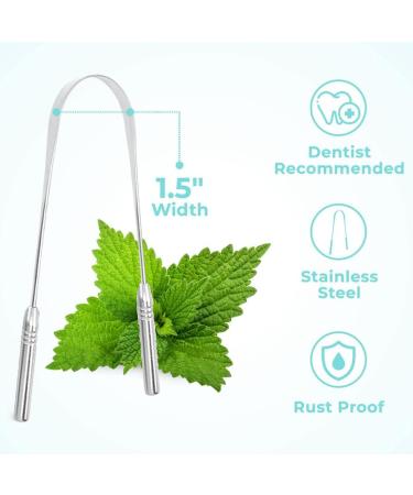 Premium Stainless Steel Tongue Cleaner Set (2 Pieces) - Antimicrobial Design for Fresh Breath | Durable Tongue Scraper | Silver Gray - Buy Online on GoSupps.com